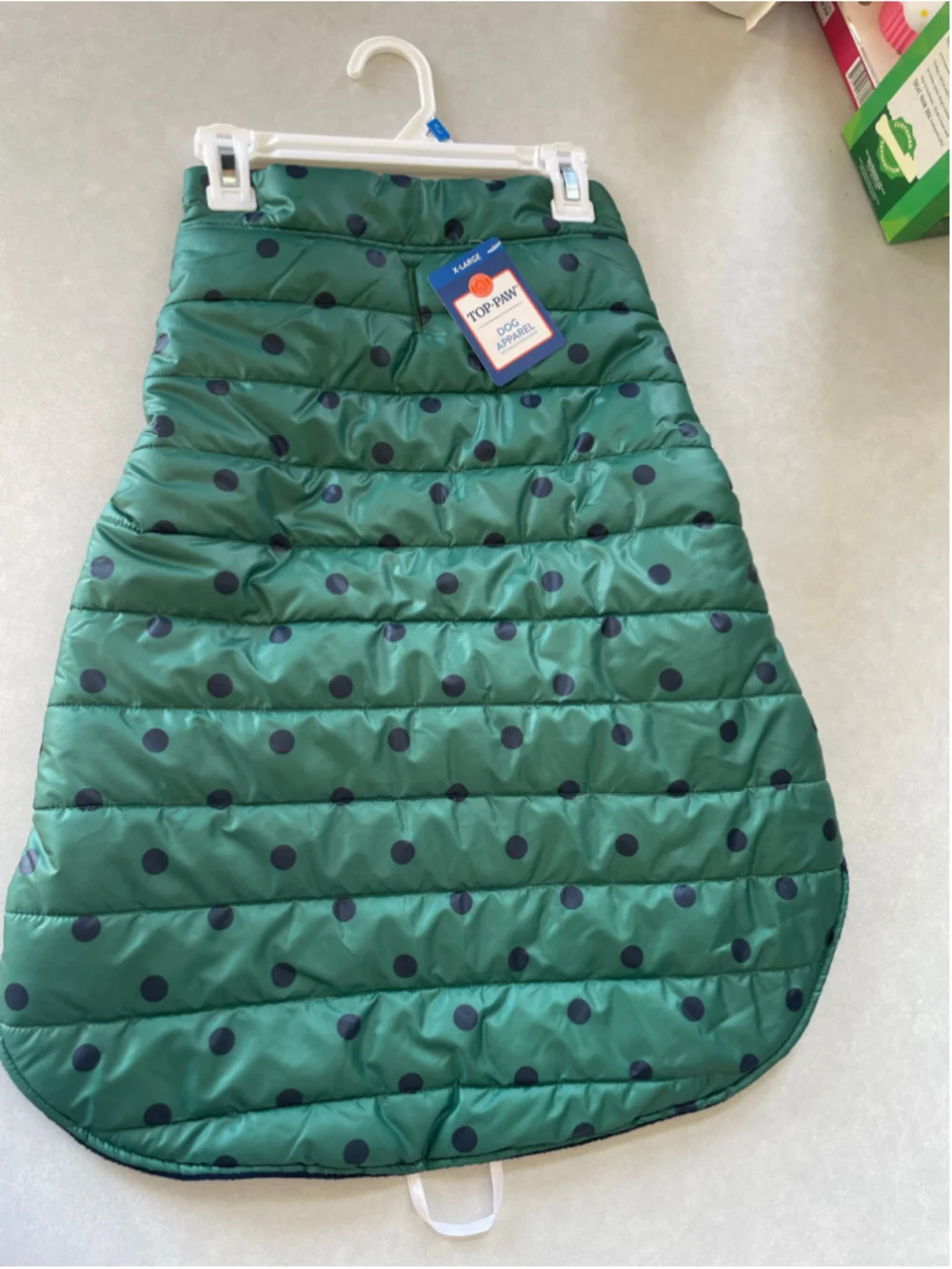 Top Paw Dog Puffer Vest One Size Green Navy Polka Dot